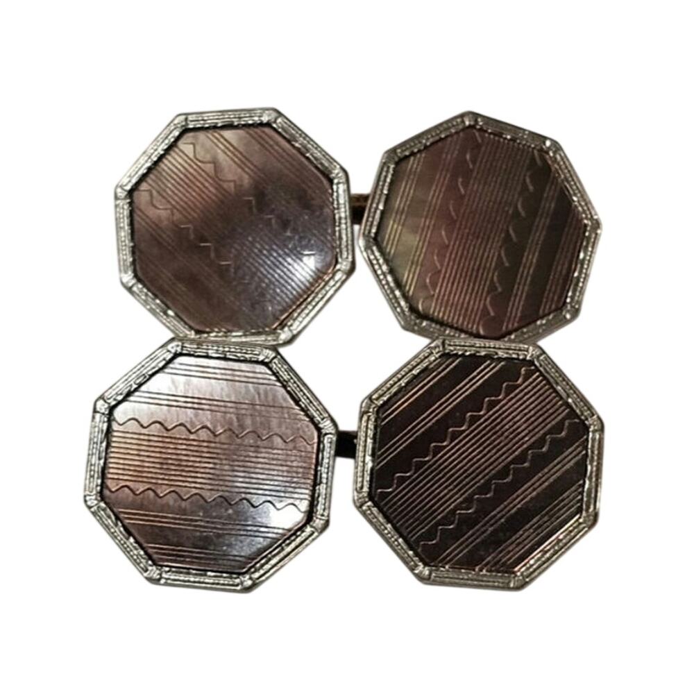 Vintage Art Deco Kum-A-Part Gold Filled Mother of Pearl Snap Cufflinks